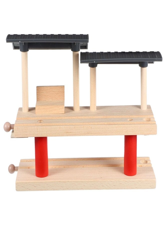VICASKY Wooden Train Set with Double-Deck Barricade Railway Track Toys -Train Railway Playing Station Accessory Playset for Kids, Railroad Platform & Scenic Layouts 9.05 X 6.88 X 3.14 Inch - Image 1